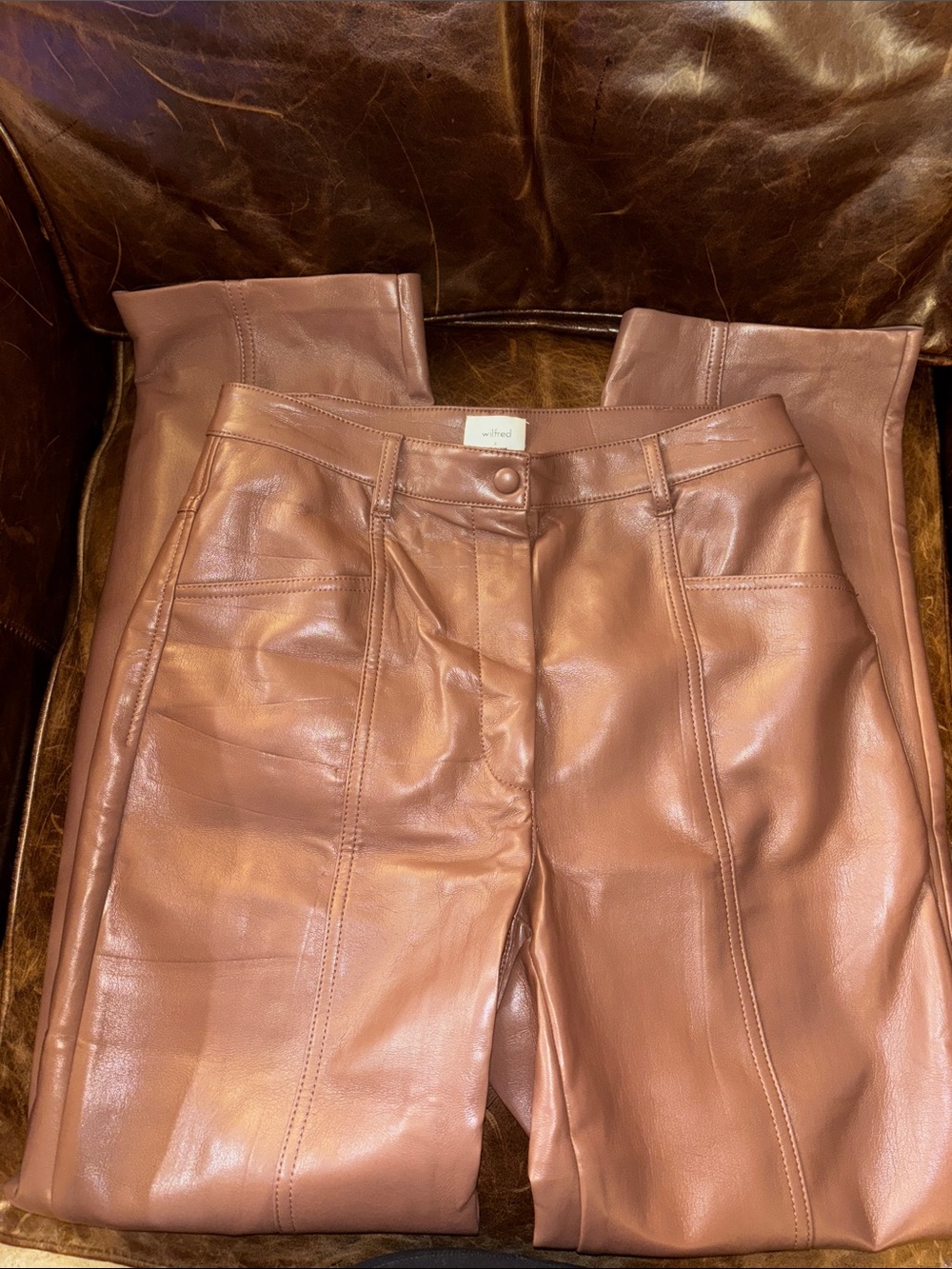 Aritzia Wilfred Rebel Vegan Leather Pant in Mocha Sorbet
